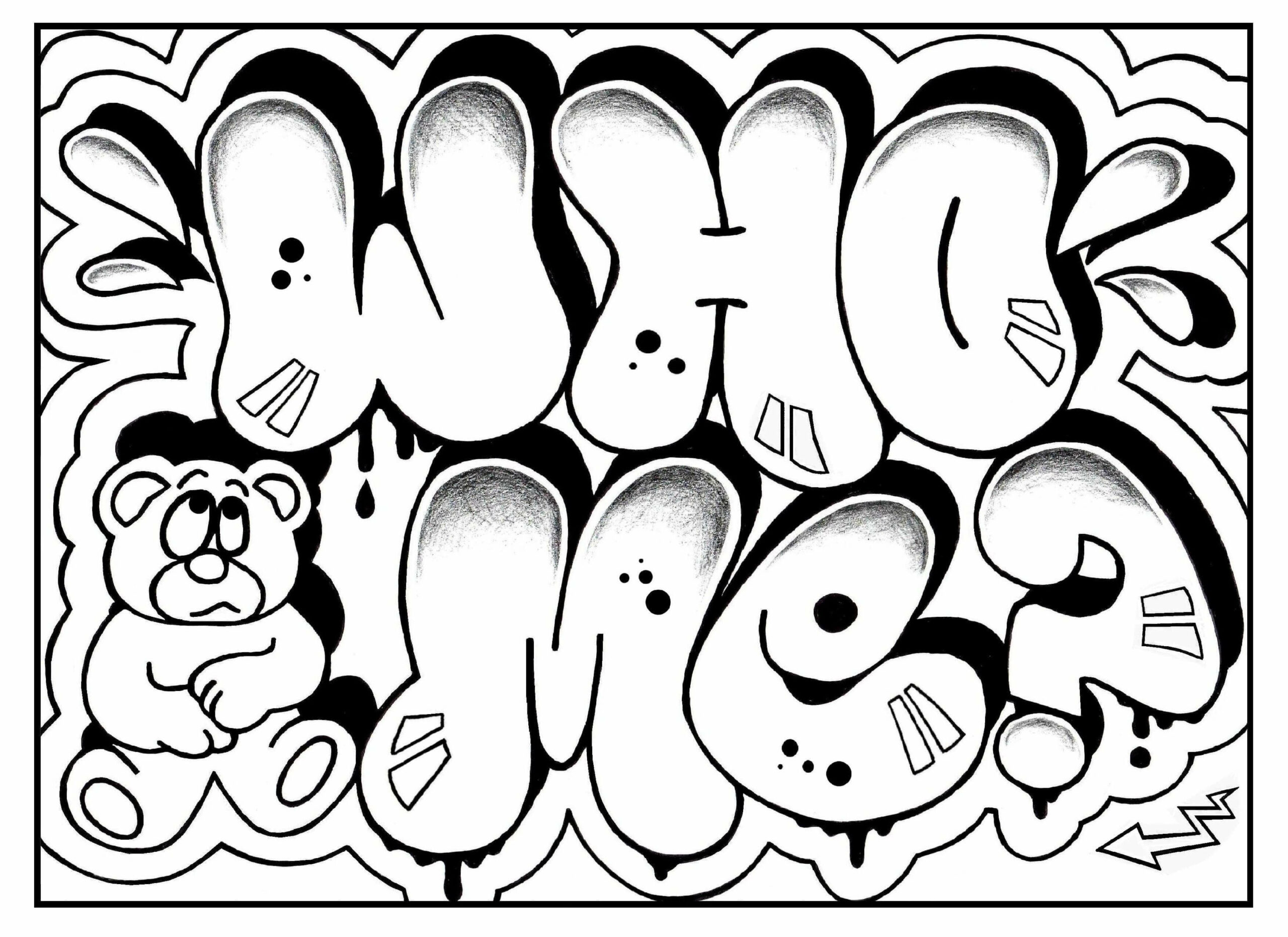 Spray painted teddy bear coloring page