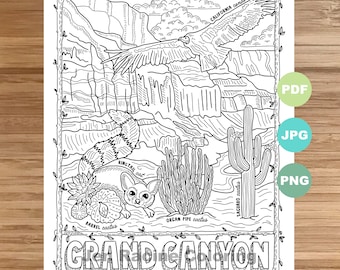 National park coloring page grand canyon arizona national park landscape animal plant wildflower coloring page printable