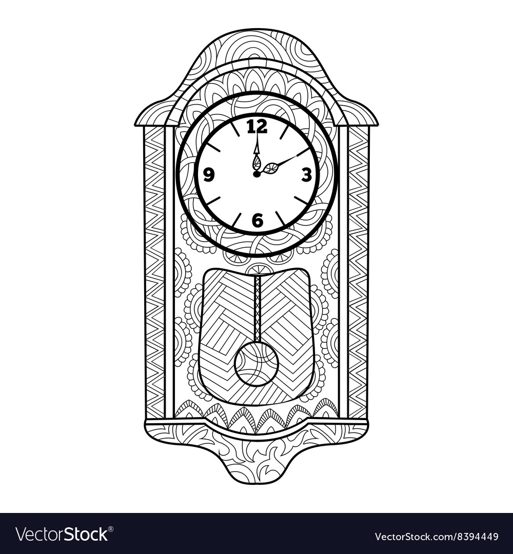 Pendulum clock coloring book for adults royalty free vector