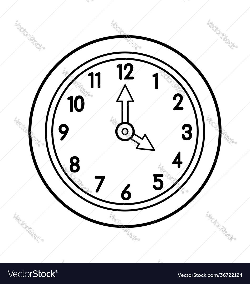 Cartoon wall clock for coloring book royalty free vector