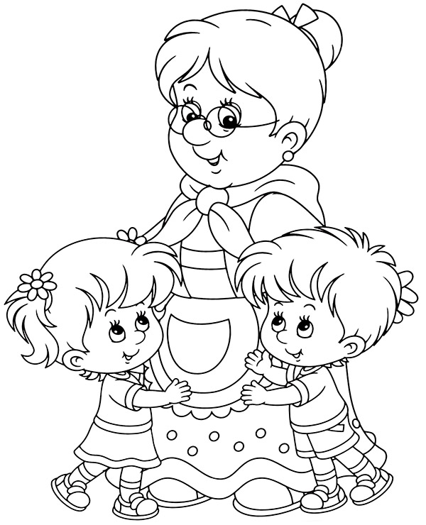 Grandma and grandchildren coloring page printable