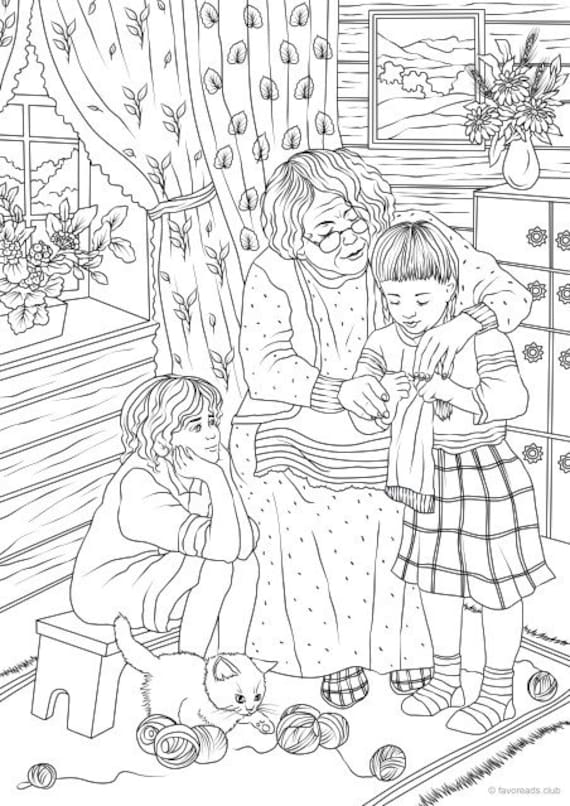 Grandmas knitting printable adult coloring page from favoreads coloring book pages for adults and kids coloring sheets coloring designs