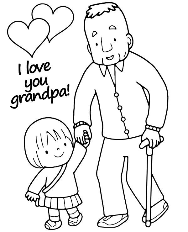 Grandpa coloring page with granddaughter