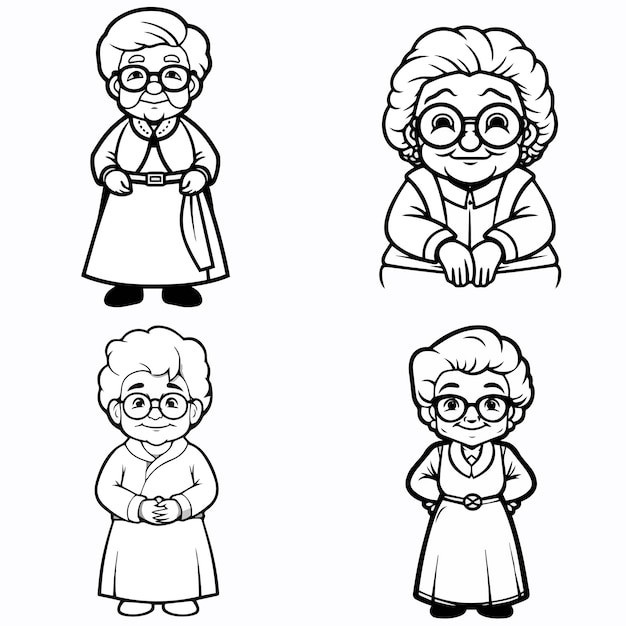 Premium vector the vector of a hand drawn coloring book for an old grandmother