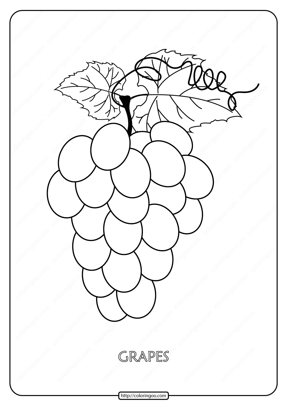 Free printable grapes pdf coloring page fruit coloring pages coloring pages adult coloring pages