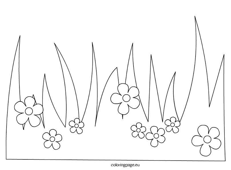 Grass with flowers coloring page