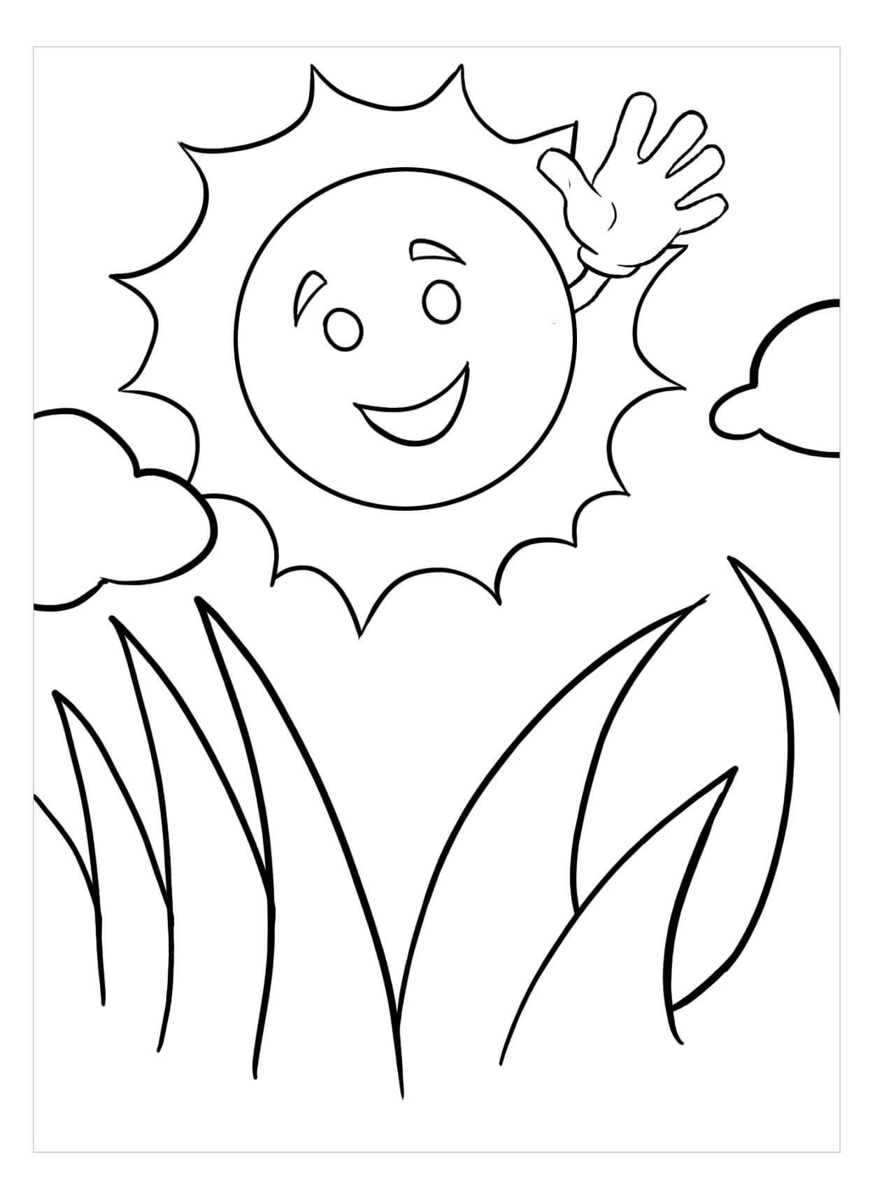 Sun with grass coloring page