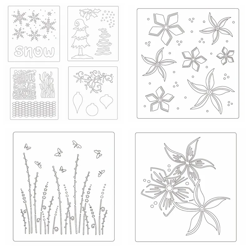 Snowflake grass plastic spray template scrapbook album decor painting sheets