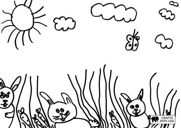 Small rabbits in grass coloring page