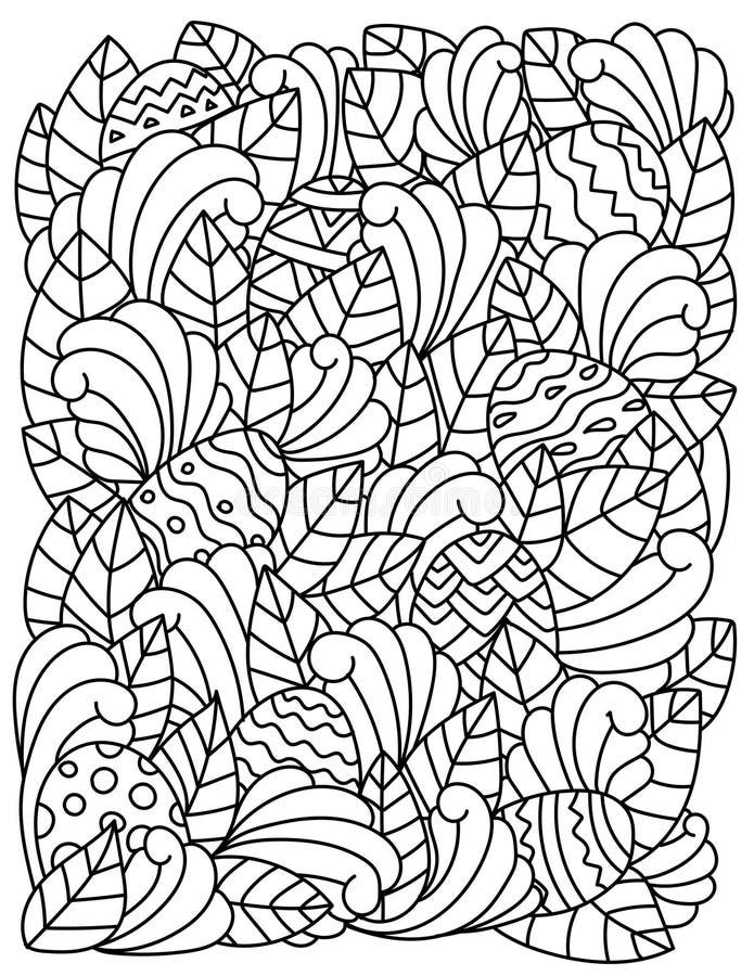 Easter egg hunt activity coloring page with eggs and tufts of grass stock vector