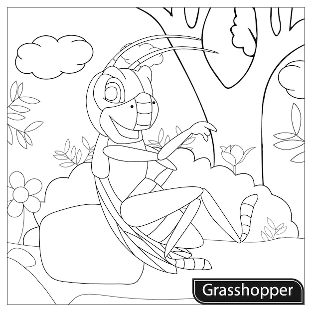 Premium vector grasshopper coloring page for kids