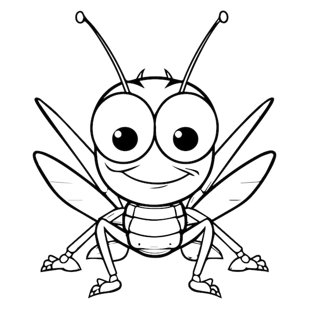 Premium vector cute grasshopper coloring pages