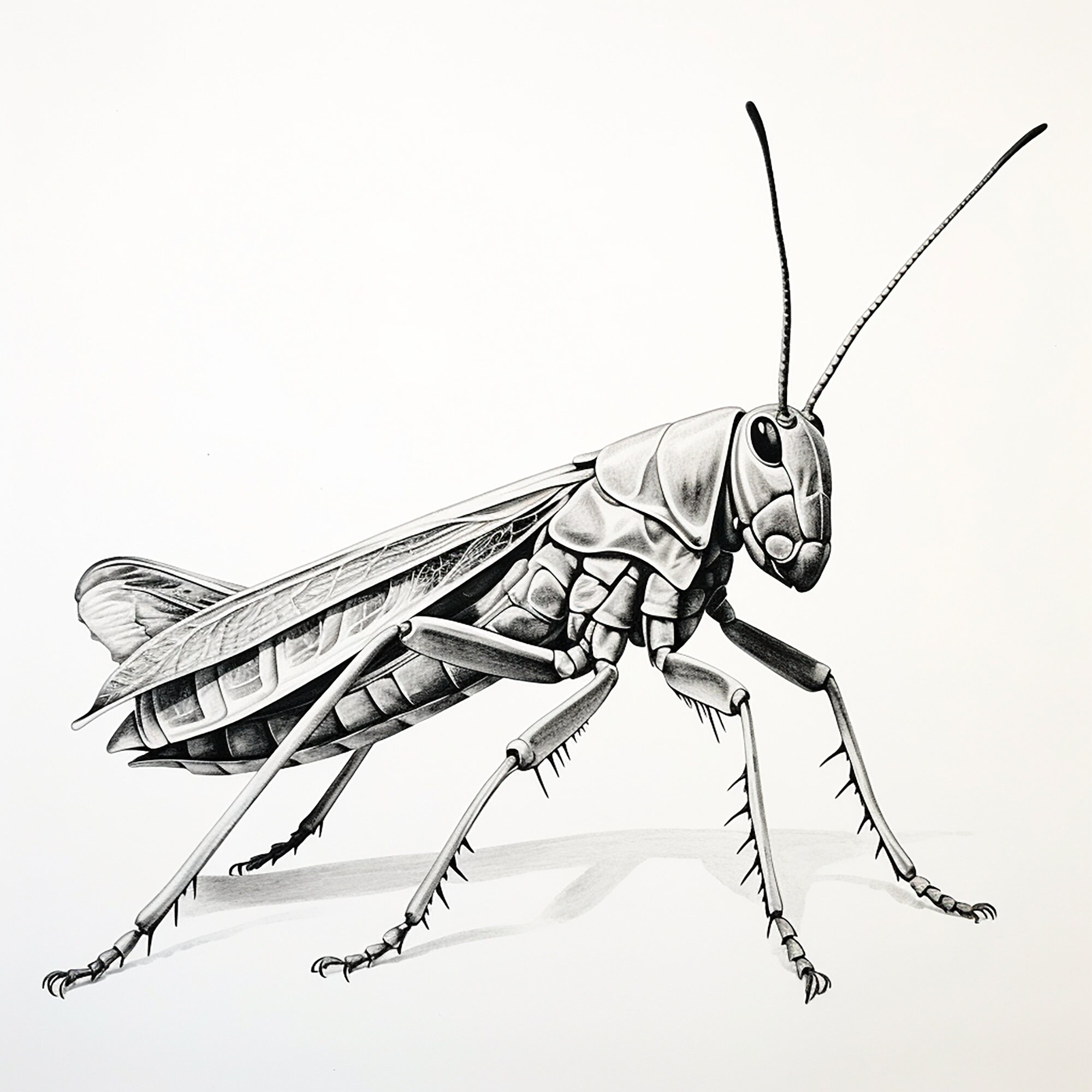 Grasshopper fine line insect portrait realistic bug illustration printable coloring page sticker stencil logo tattoo wall decor