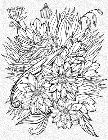 Coloring page with big grasshopper royalty free svg cliparts vectors and stock illustration image