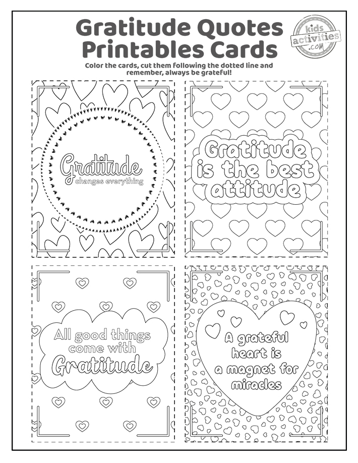 Printable gratitude quote cards for kids coloring pages kids activities blog