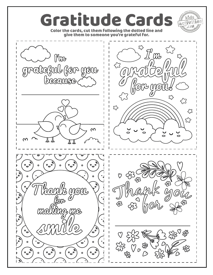 Printable gratitude quote cards for kids coloring pages kids activities blog