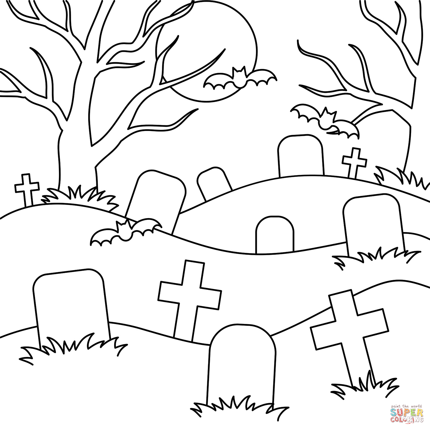 Halloween graveyard coloring page free printable coloring pages