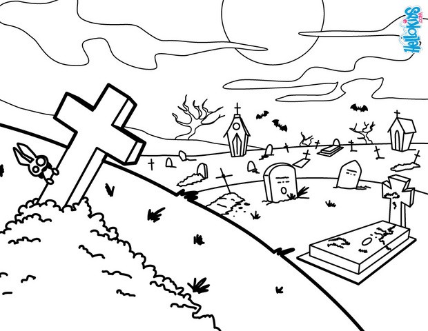 Scary graveyard coloring pages