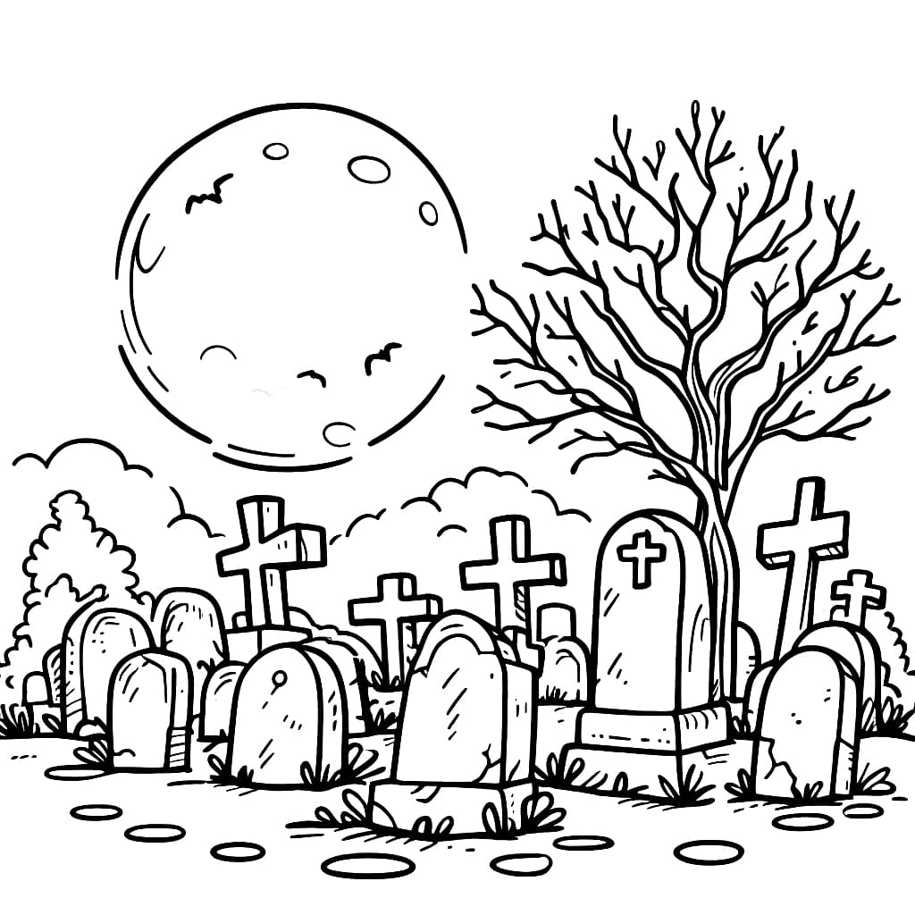 Halloween cemetery image coloring page