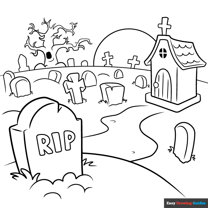 Graveyard coloring page easy drawing guides