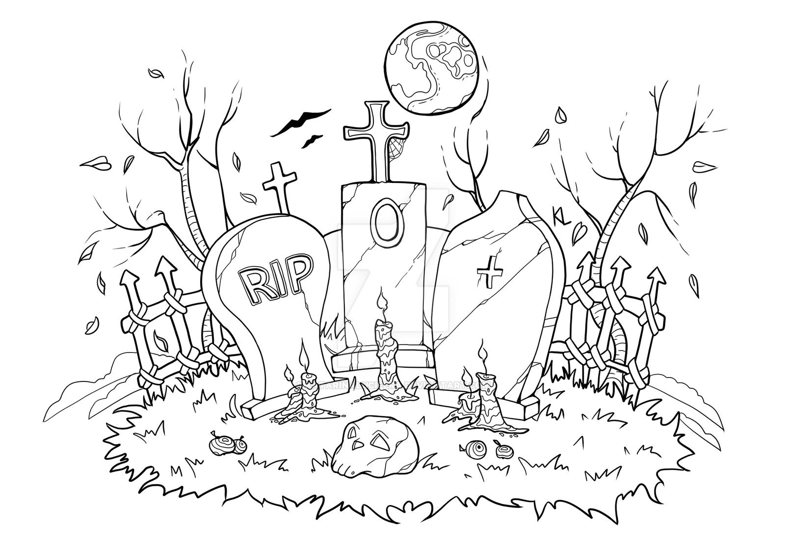 Halloween coloring book graveyard by katarinalucifera on