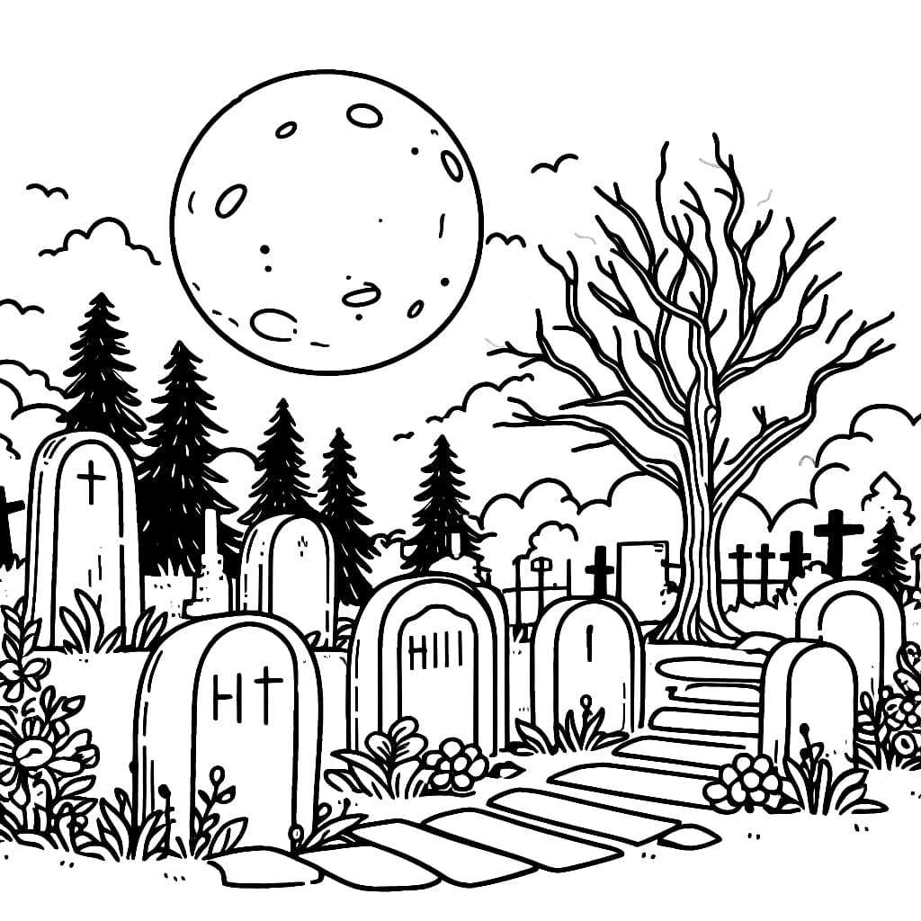 Printable cemetery image coloring page