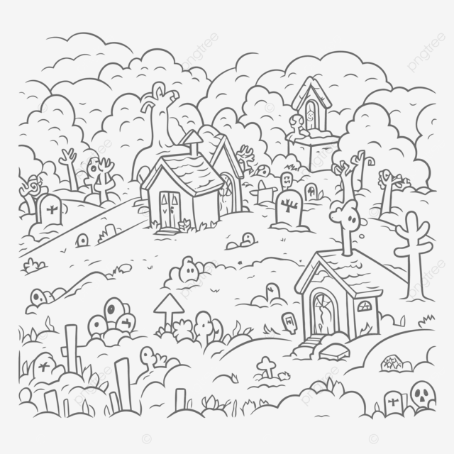 Graveyard coloring page awesome scary graveyard coloring page for kids outline sketch drawing vector car drawing wing drawing ring drawing png and vector with transparent background for free download