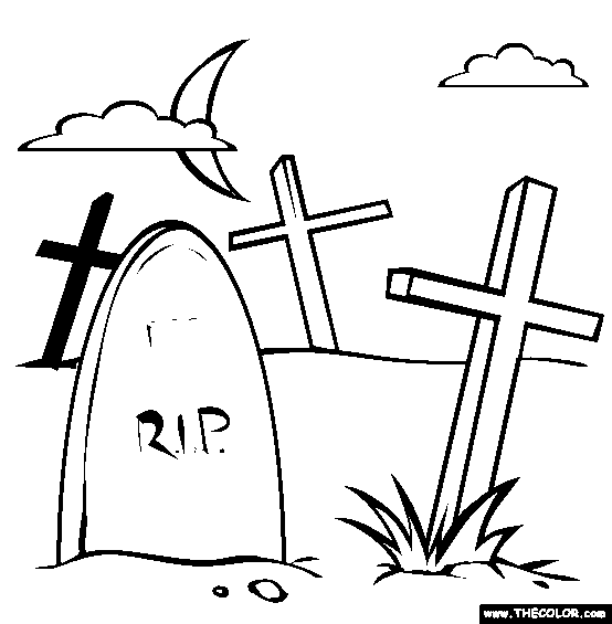 Spooky haunted halloween graveyard coloring page