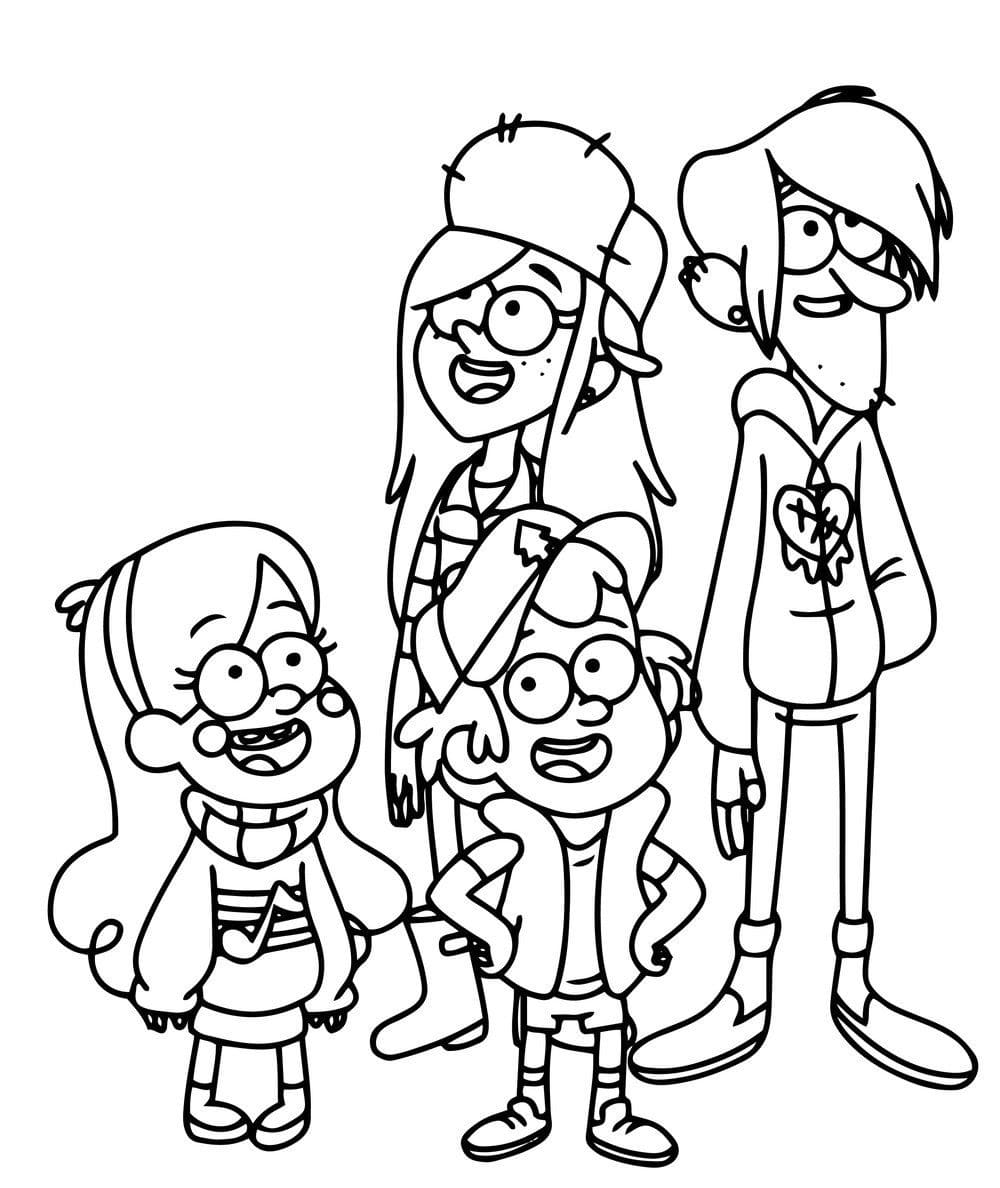 Characters in gravity falls coloring page