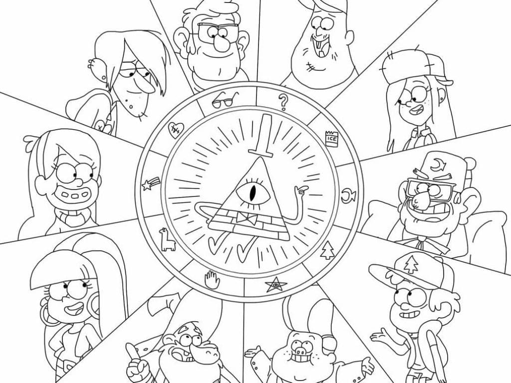 Gravity falls characters coloring page