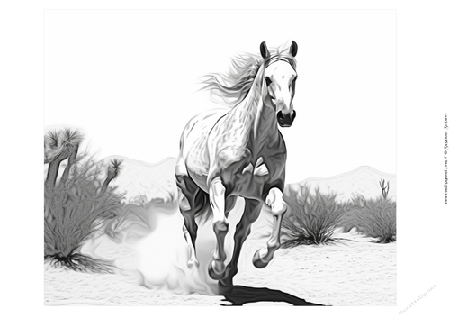 Arabian horse in the desert coloring page for adults digi stamp