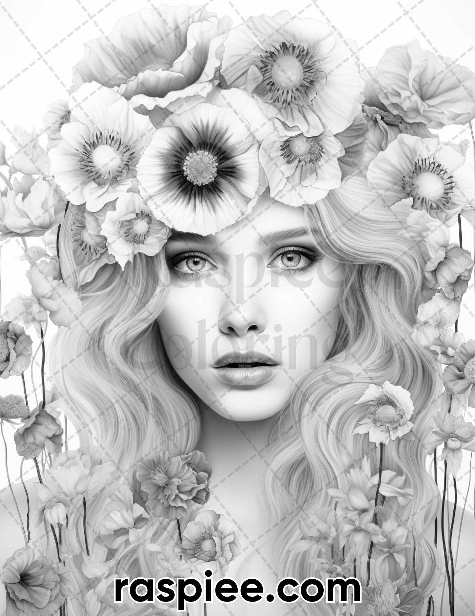 Flower beauties grayscale adult coloring pages printable pdf insta â coloring