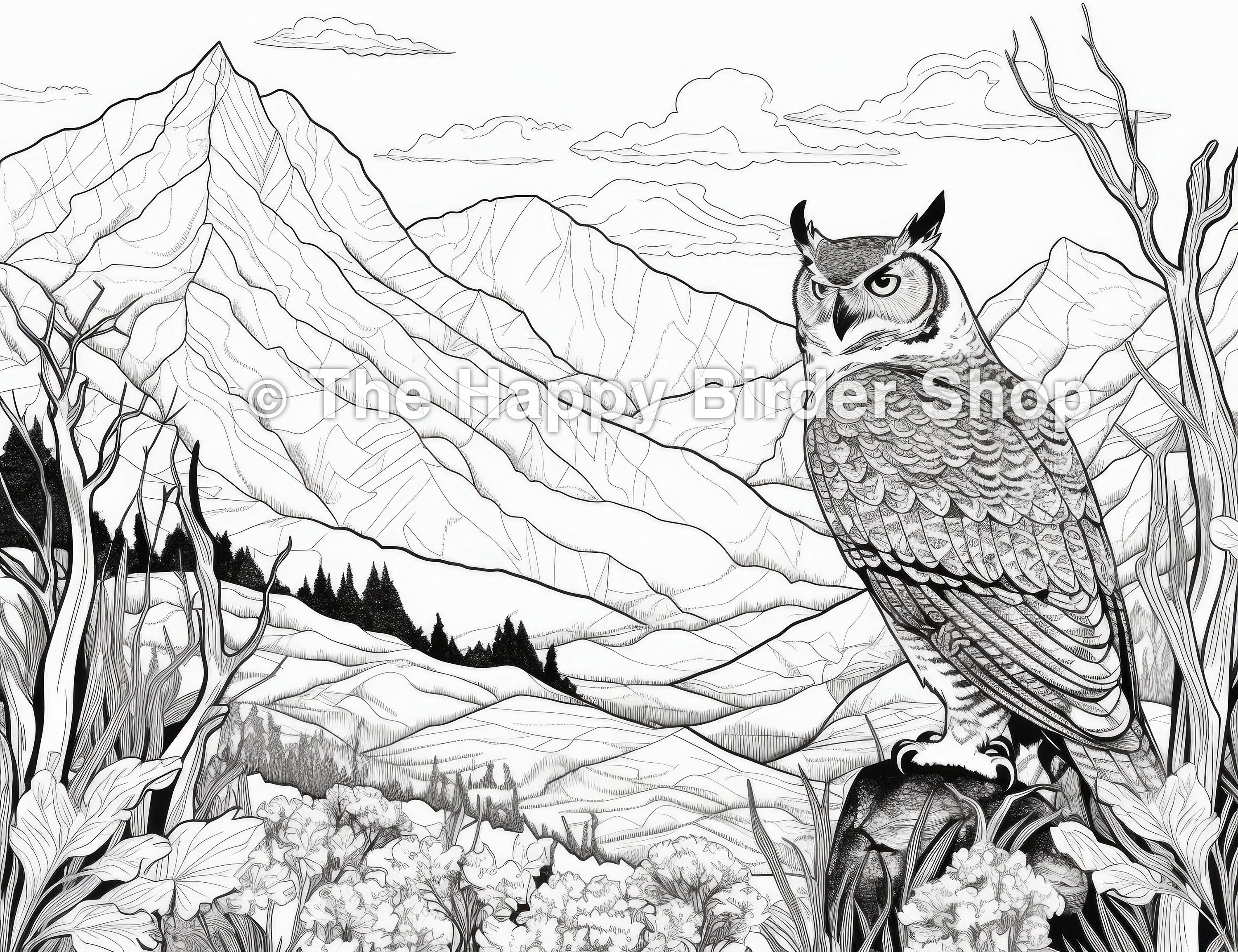 Great horned owl coloring page printable jpg dpi bird lovers nature coloring page