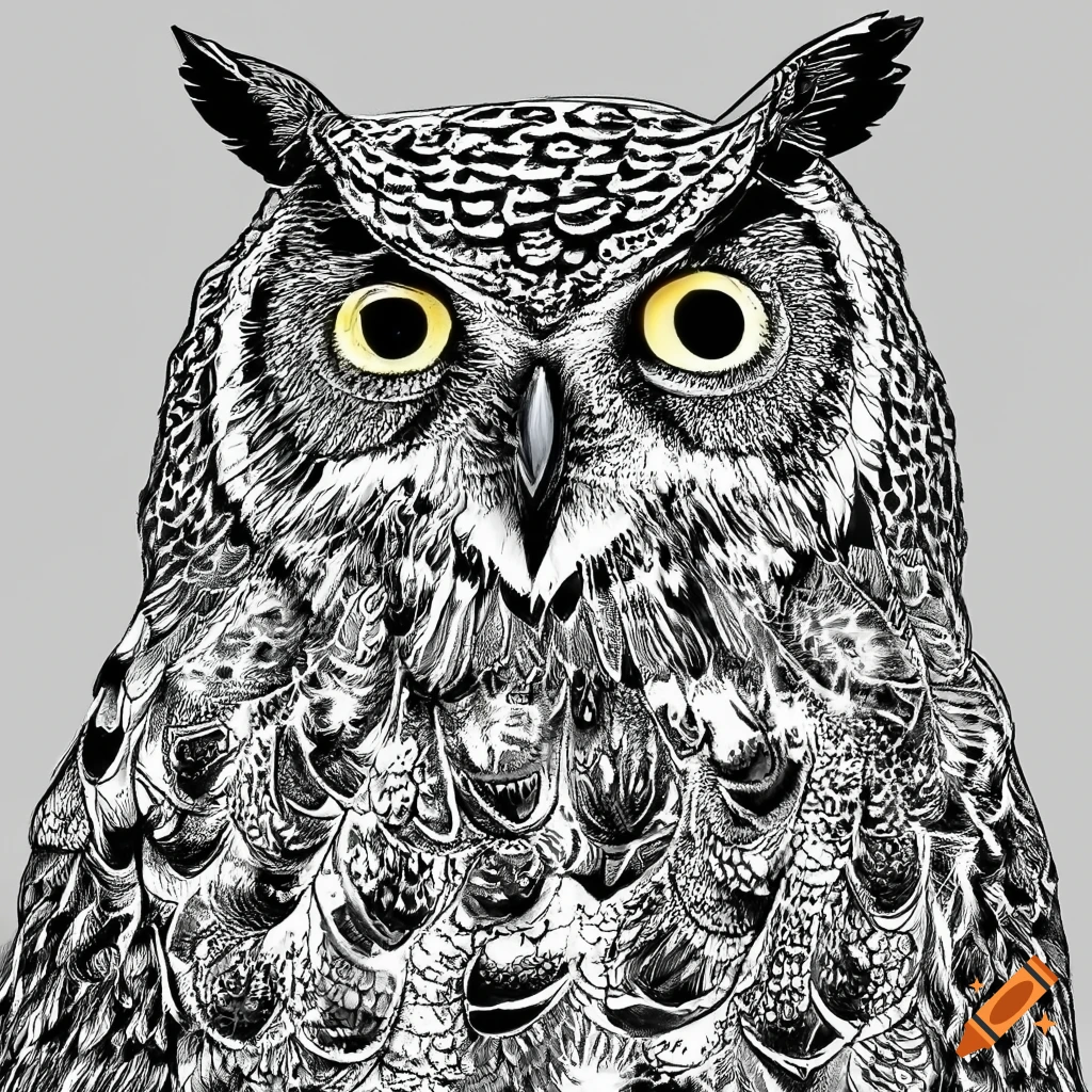 Coloring pages for adult mandala bird image great horned owl white background black and white on