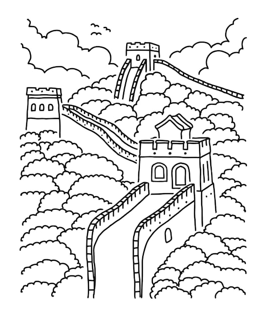 Premium vector the great wall of china chinese landmark hand draw vector illustration