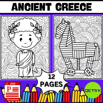 Ancient greece coloring pages mindfulness coloring sheets by qetsy