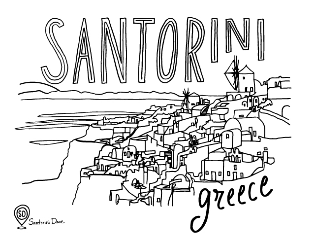 Santorini coloring maps and pages