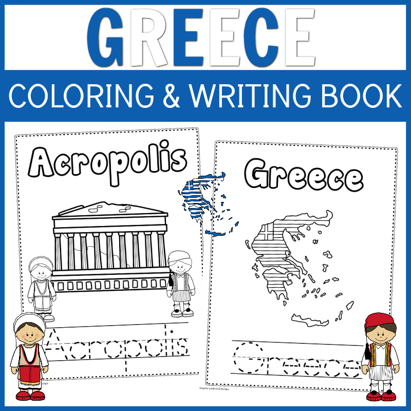 Greece coloring and writing book for a family trip