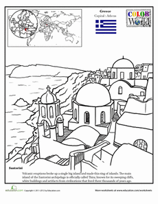 Color the world santorini island worksheet education world thinking day world geography santorini