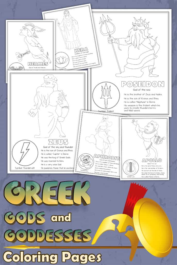 Greek mythology coloring pages plus facts gods goddesses free