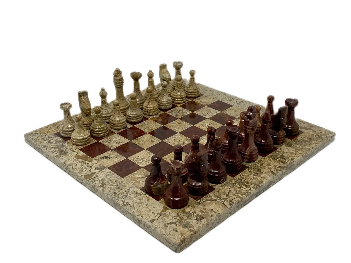 Marble chess set x inches board with pieces coral green onyx