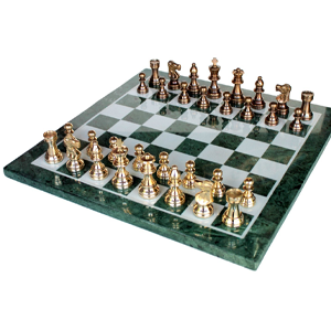 Stonkraft collectible green marble chess board set brass crafted pieces pawns