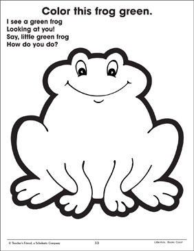 Green frog and color poem printable coloring pages