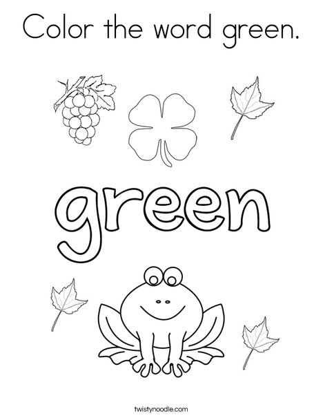 Color the word green coloring page