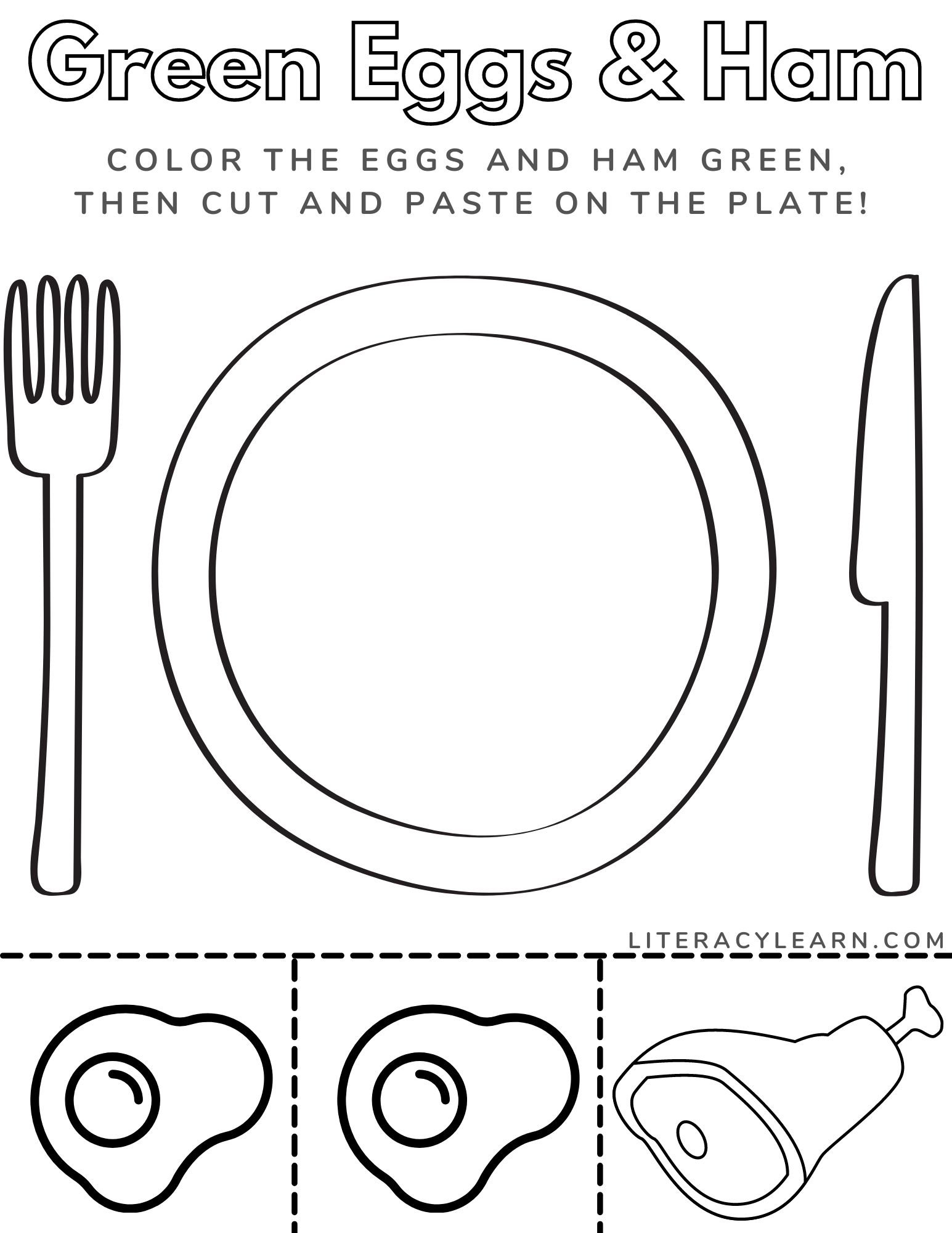 Green eggs ham printable worksheet