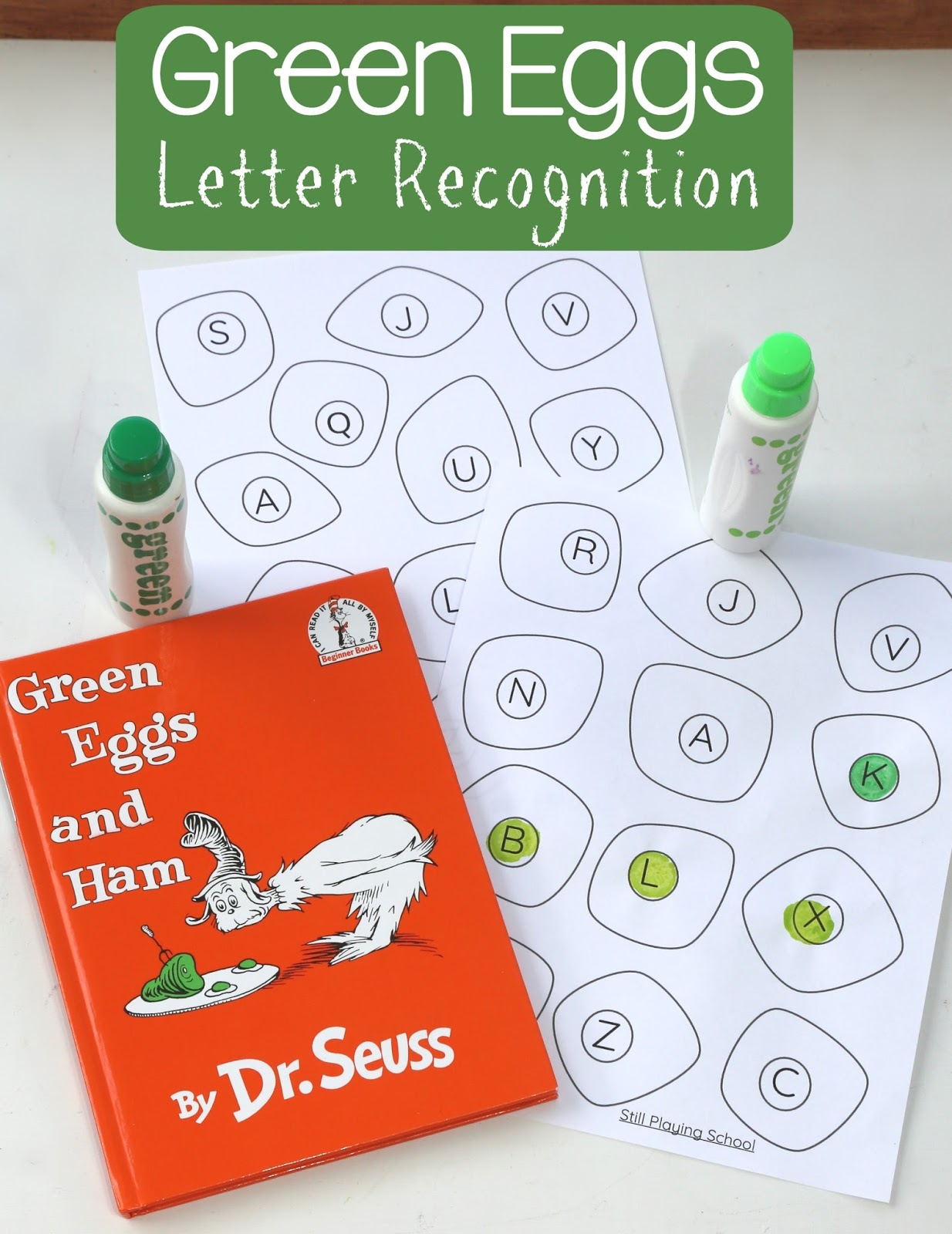 Green eggs and ham letter recognition still playing school