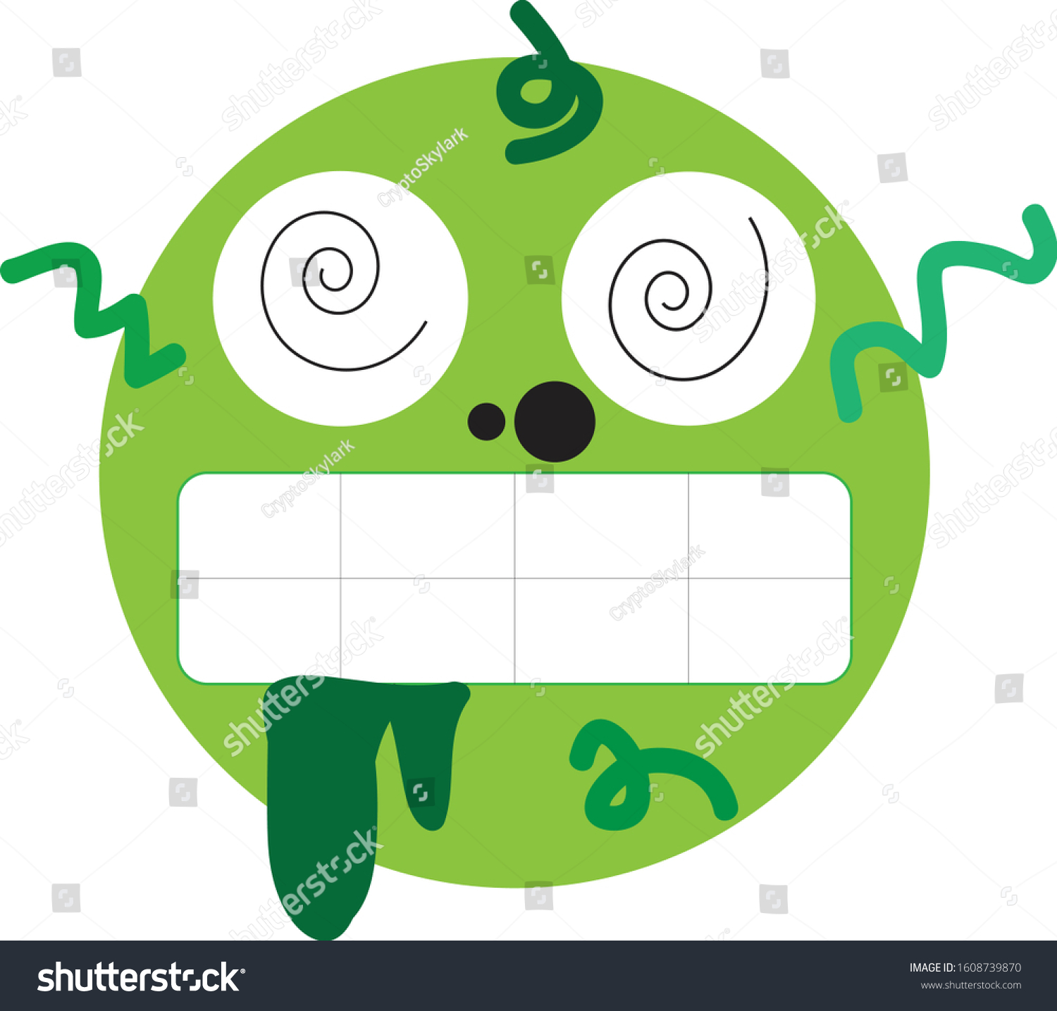 Crazy green goblin emoji green face stock vector royalty free