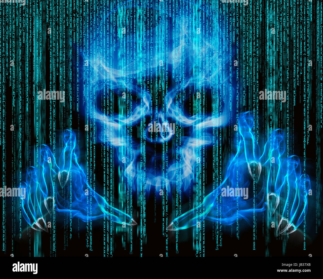 Blue hacker attack background skull hi