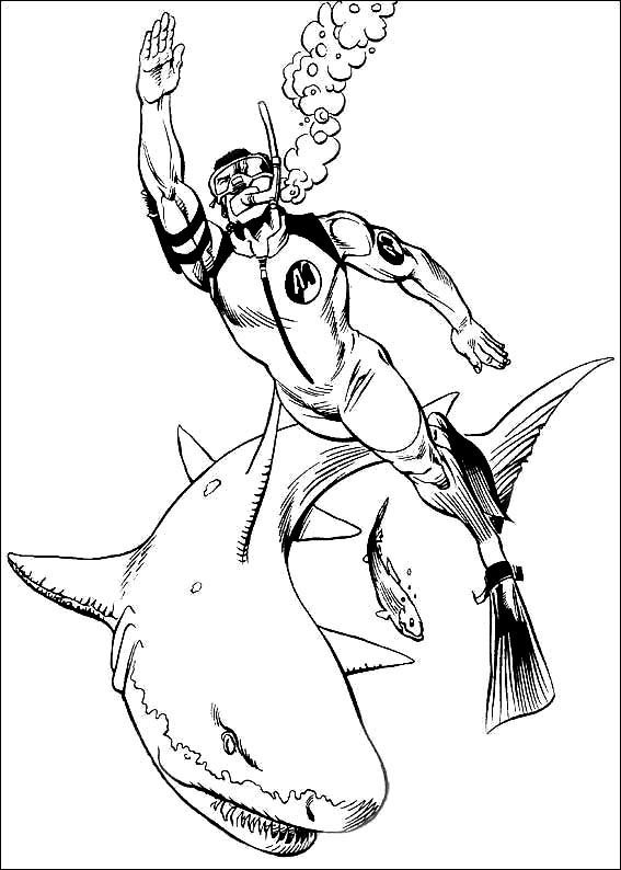 Action man in morski pes shark coloring pages coloring pages sketches