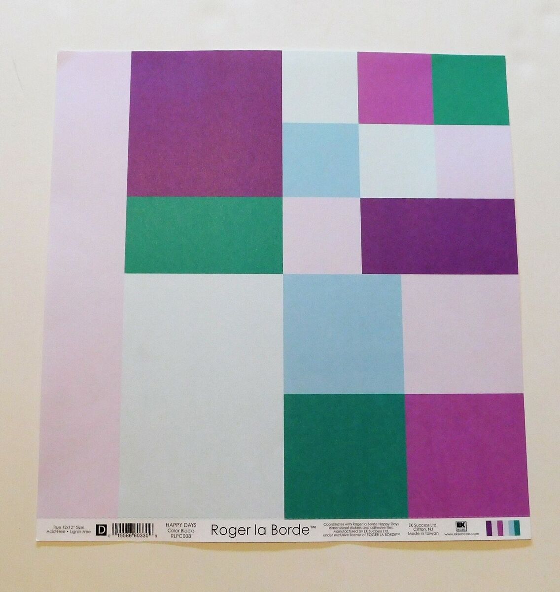 Color blocks scrapbook paper page x purple green single side rdstock ek